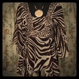 Animal print flare blouse